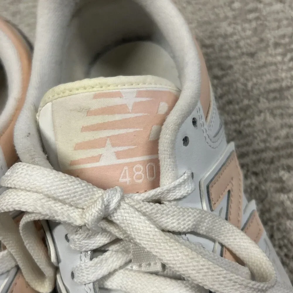New Balance 480 Shoes Mens 7 Sneakers White Peach Low Casual Athletic Womens 9